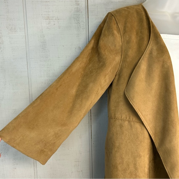 H&M Womens Faux‎ Suede Duster Jacket US Size 6 EU 36 Open Front Tan Western Boho - Picture 3 of 9